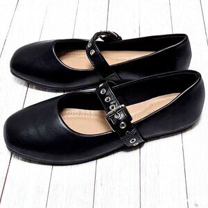 New Women Black Square Toe Mary Jane Ballet Flats